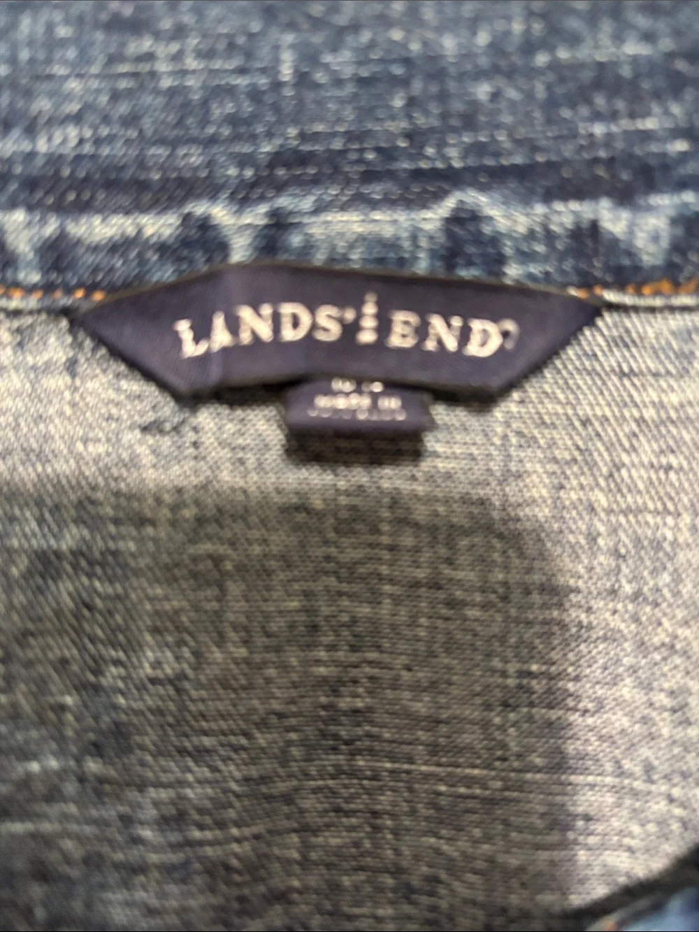 Lands' End Dark Blue Denim Jacket with Red and Light Blue Purse Patches